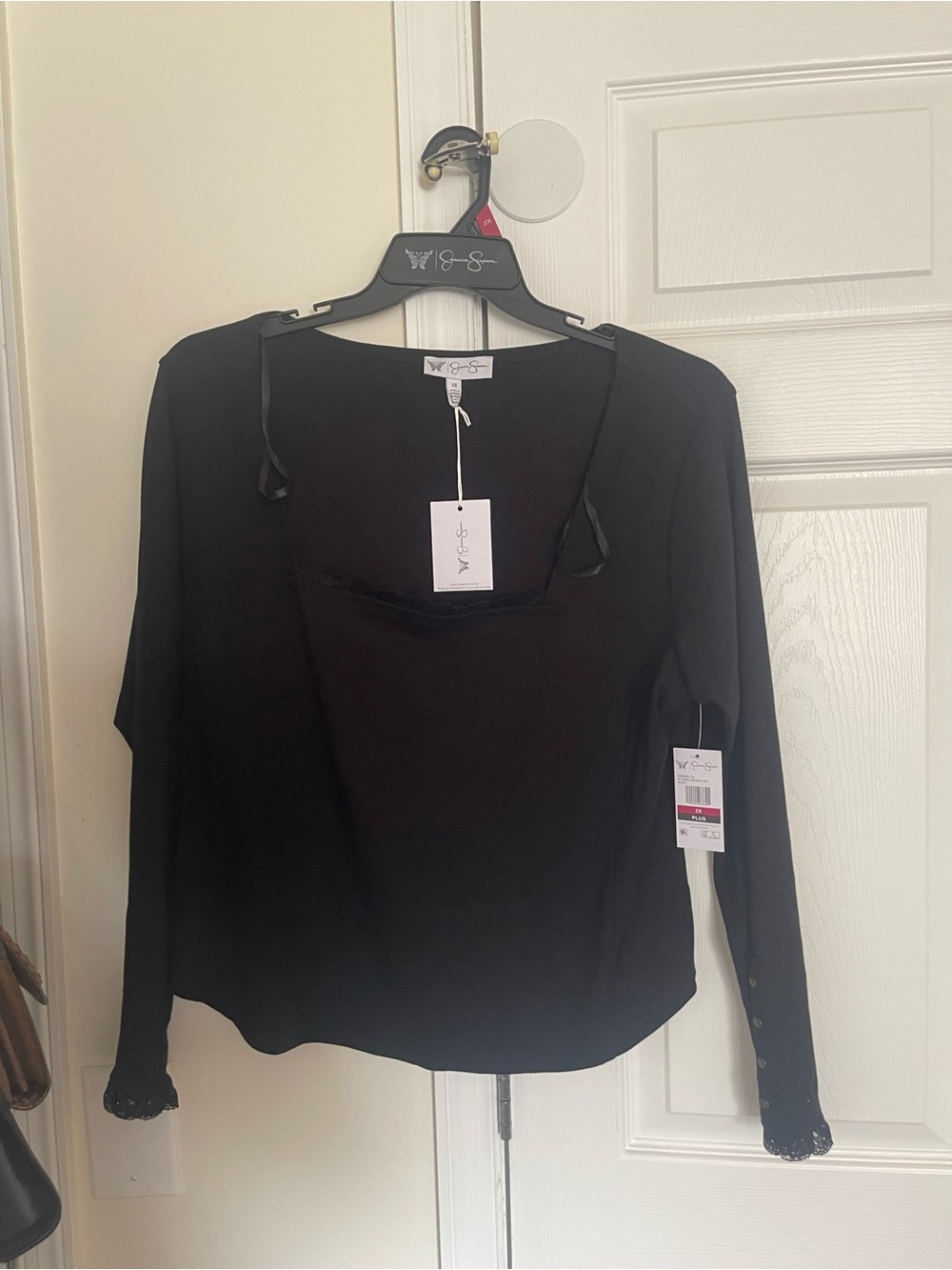 Jessica Simpson Black Long-Sleeve Square Neck Blouse